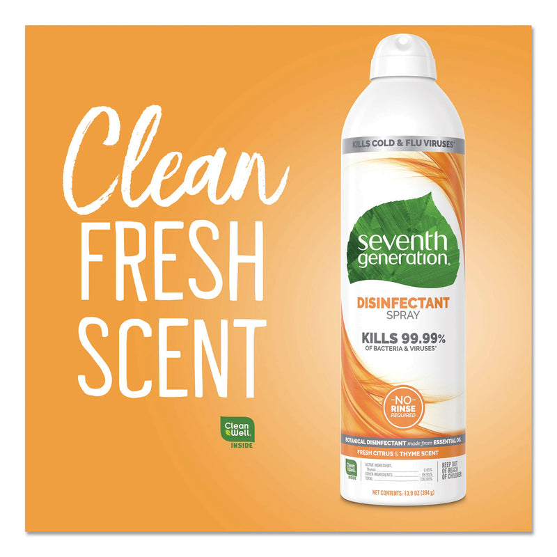 Seventh Generation Disinfectant Sprays, Fresh Citrus/Thyme, 13.9 oz, Spray Bottle, 8/Carton