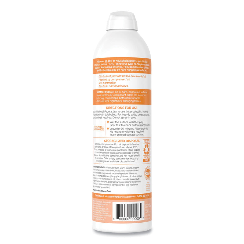Seventh Generation Disinfectant Sprays, Fresh Citrus/Thyme, 13.9 oz, Spray Bottle