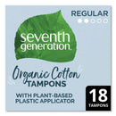 Seventh Generation Organic Cotton Tampons, Regular, 18/Pack, 6 Packs/Carton