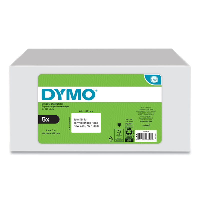DYMO LW Extra-Large Shipping Labels, 4" x 6", White, 220 Labels/Roll, 5 Rolls/Pack