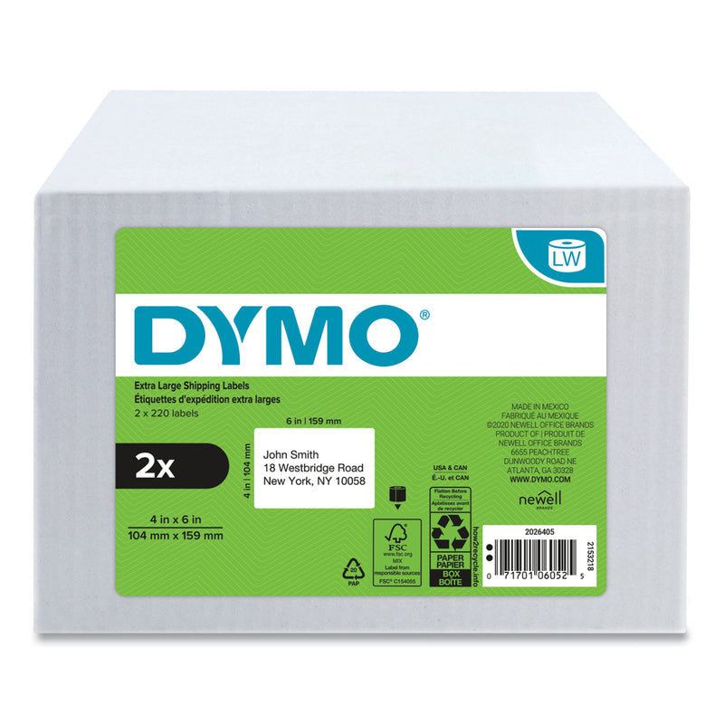 DYMO LW Extra-Large Shipping Labels, 4" x 6", White, 220 Labels/Roll, 2 Rolls/Pack