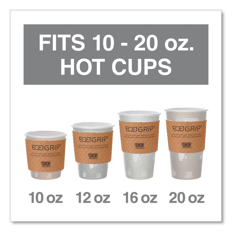 Eco-Products EcoGrip Hot Cup Sleeves - Renewable and Compostable, Fits 12, 16, 20, 24 oz Cups, Kraft, 1,300/Carton