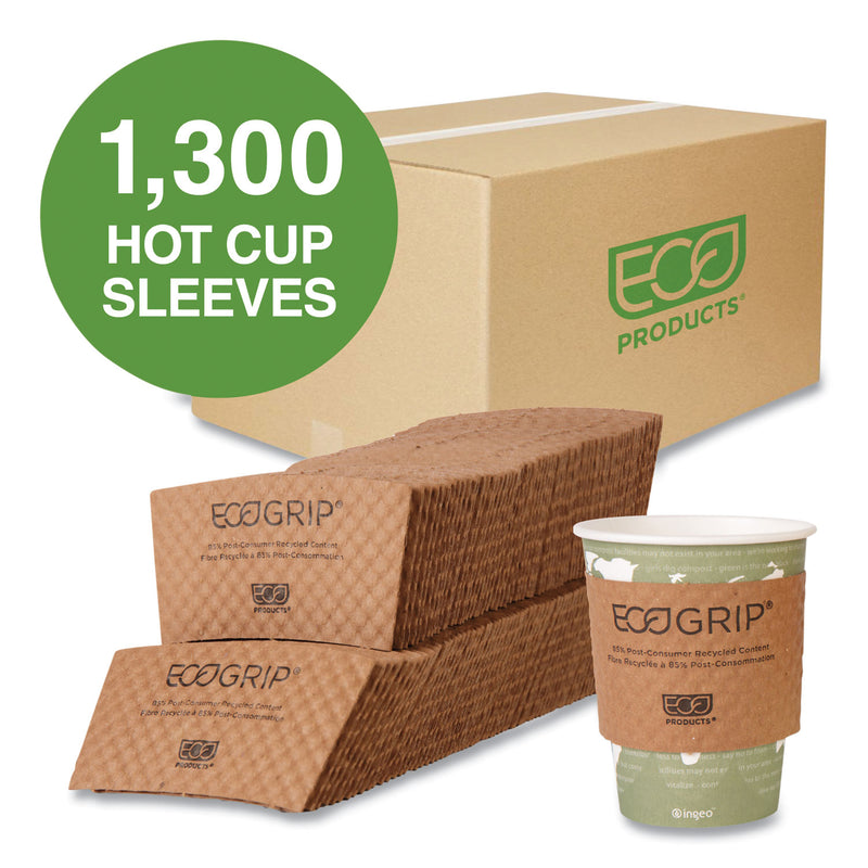 Eco-Products EcoGrip Hot Cup Sleeves - Renewable and Compostable, Fits 12, 16, 20, 24 oz Cups, Kraft, 1,300/Carton