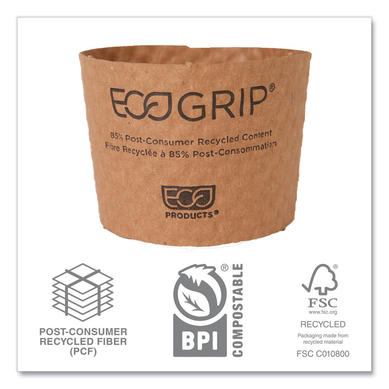 Eco-Products EcoGrip Hot Cup Sleeves - Renewable and Compostable, Fits 12, 16, 20, 24 oz Cups, Kraft, 1,300/Carton