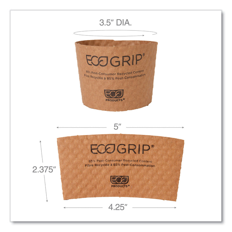 Eco-Products EcoGrip Hot Cup Sleeves - Renewable and Compostable, Fits 12, 16, 20, 24 oz Cups, Kraft, 1,300/Carton