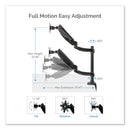 Fellowes Platinum Series Dual Stacking Arm for 27" Monitors, 360 deg Rotation, 180 deg Tilt, 360 deg Pan, Black, Supports 22 lb