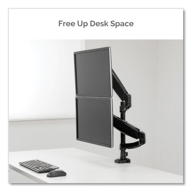 Fellowes Platinum Series Dual Stacking Arm for 27" Monitors, 360 deg Rotation, 180 deg Tilt, 360 deg Pan, Black, Supports 22 lb