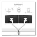 Fellowes Platinum Series Dual Monitor Arm, For 27" Monitors, 360 deg Rotation, 45 deg Tilt, 180 deg Pan, White, Supports 20 lb