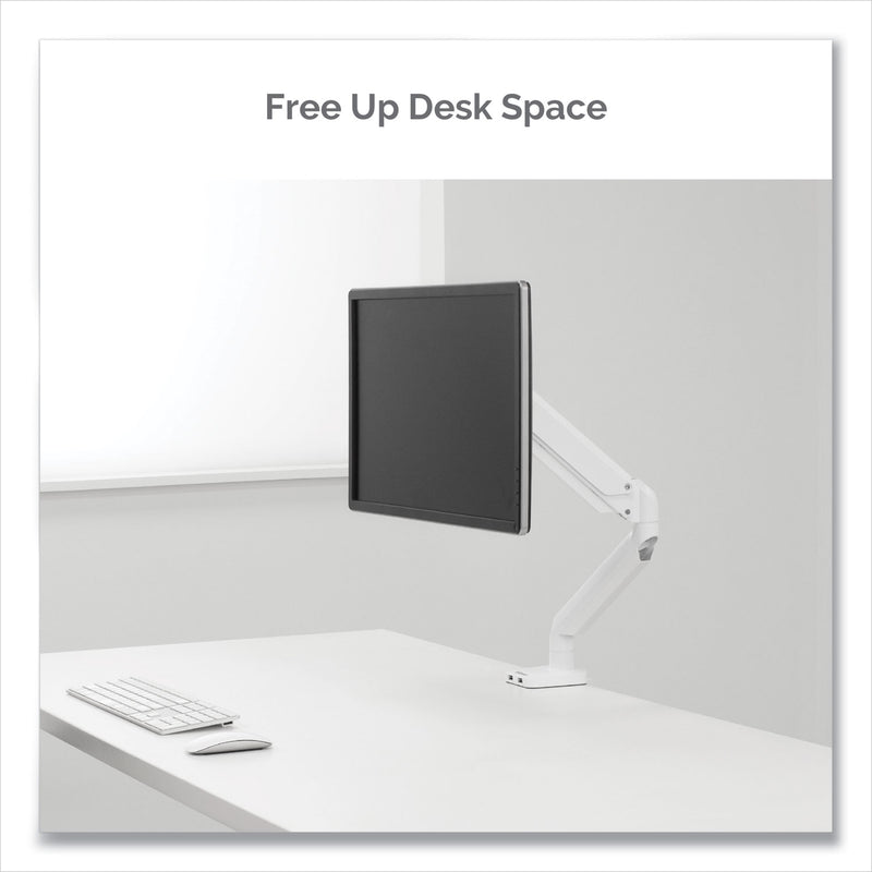 Fellowes Platinum Series Single Monitor Arm, For 27" Monitors, 360 deg Rotation, 45 deg Tilt, 180 deg Pan, White, Supports 20 lb