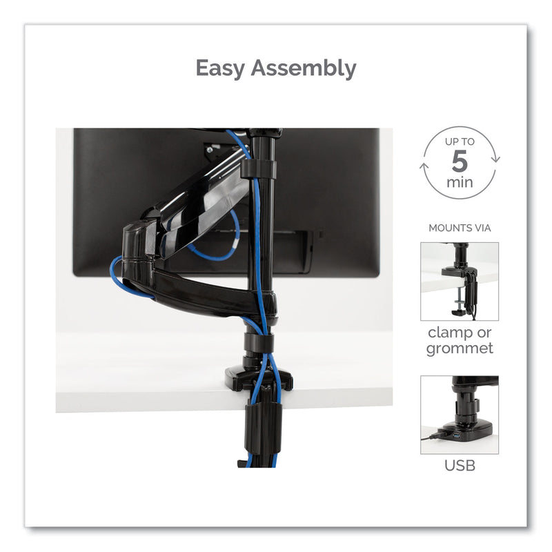 Fellowes Platinum Series Dual Stacking Arm for 27" Monitors, 360 deg Rotation, 180 deg Tilt, 360 deg Pan, Black, Supports 22 lb