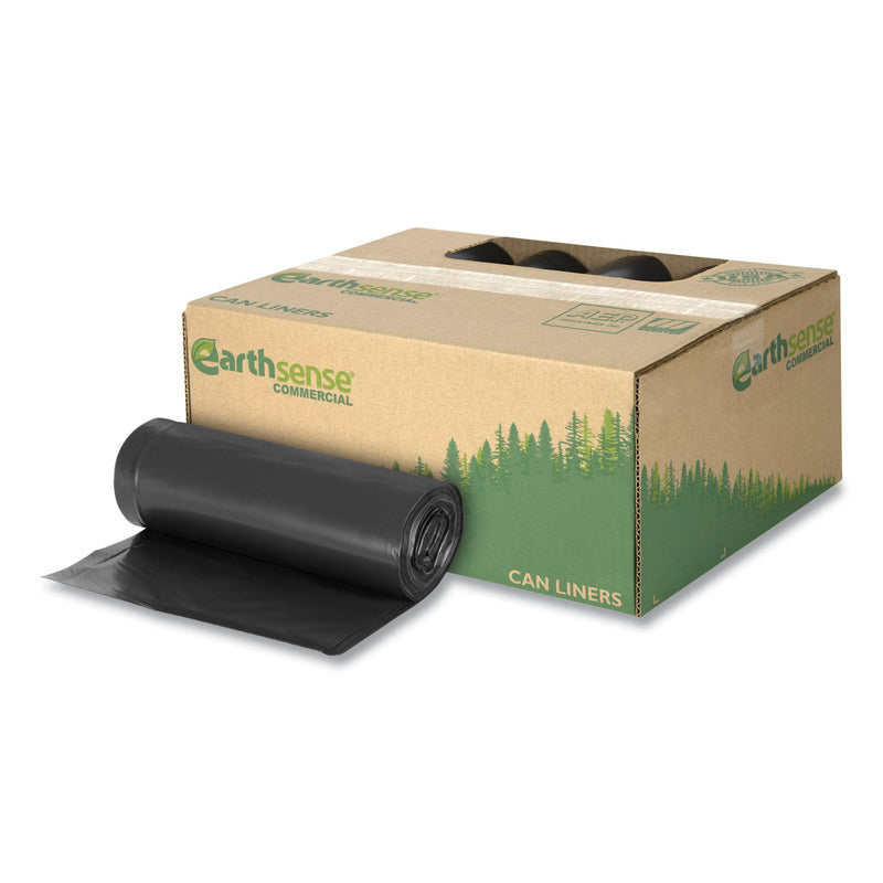Earthsense Linear Low Density Recycled Can Liners, 60 gal, 1.25 mil, 38" x 58", Black, 100/Carton