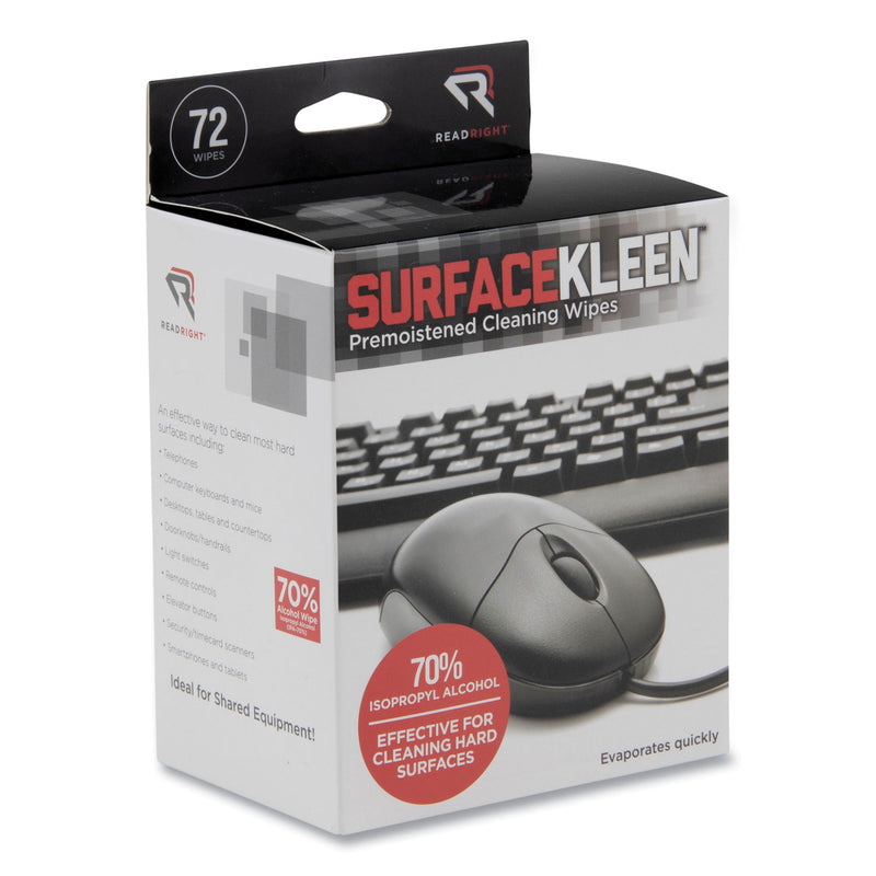Read Right SurfaceKleen Premoistened Alcohol Cleaning Wipes, 5 x 5, Foil Packet, 72/Box
