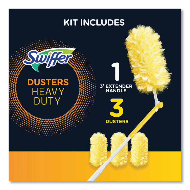 Swiffer Heavy Duty Dusters with Extendable Handle, Plastic Handle Extends to 3 ft, 1 Handle and 3 Dusters/Kit, 6 Kits/Carton