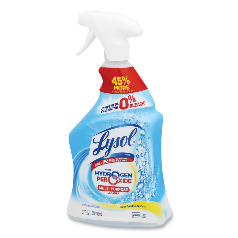 LYSOL Multi-Purpose Hydrogen Peroxide Cleaner, Citrus Sparkle Zest, 32 oz Trigger Spray Bottle, 9/Carton
