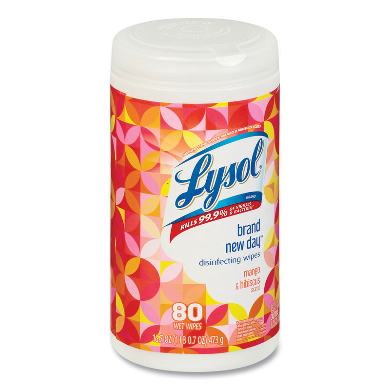 LYSOL Disinfecting Wipes, 7 x 7.25, Mango and Hibiscus, 80 Wipes/Canister, 6 Canisters/Carton