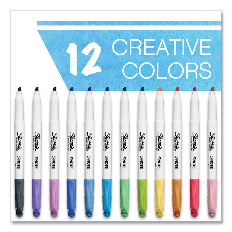 Sharpie S-Note Creative Markers, Assorted Ink Colors, Chisel Tip, Assorted Barrel Colors, 12/Pack