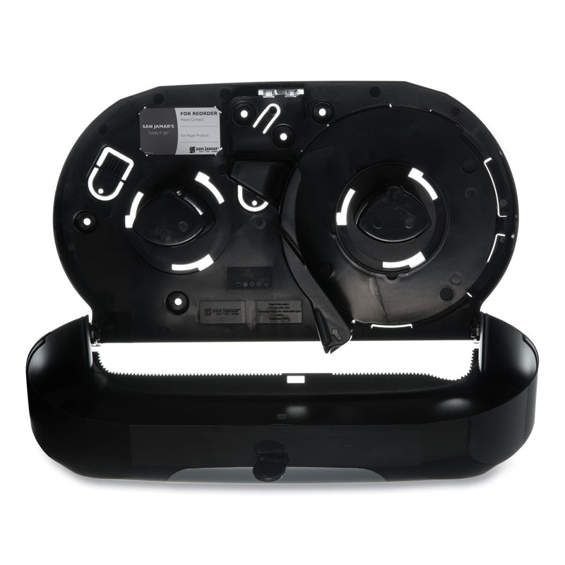 San Jamar Twin 9" Jumbo Bath Tissue Dispenser, Summit, 20.07 x 5.88 x 11.9, Black/Faux Stainless Steel