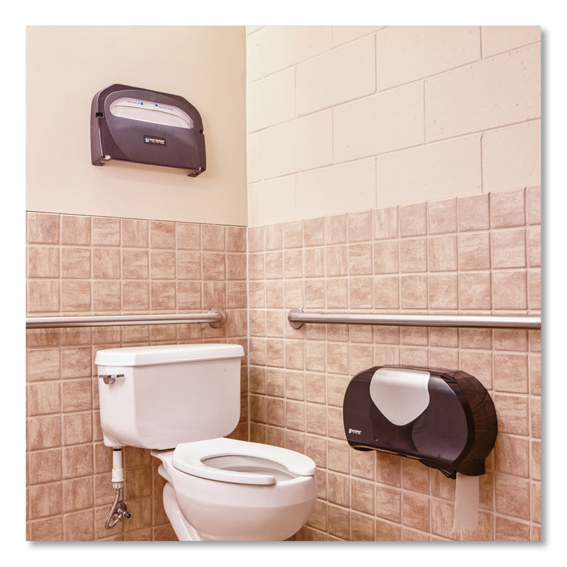 San Jamar Twin 9" Jumbo Bath Tissue Dispenser, Summit, 20.07 x 5.88 x 11.9, Black/Faux Stainless Steel