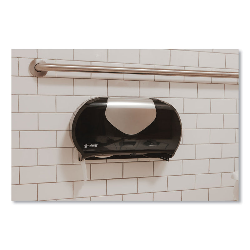San Jamar Twin 9" Jumbo Bath Tissue Dispenser, Summit, 20.07 x 5.88 x 11.9, Black/Faux Stainless Steel