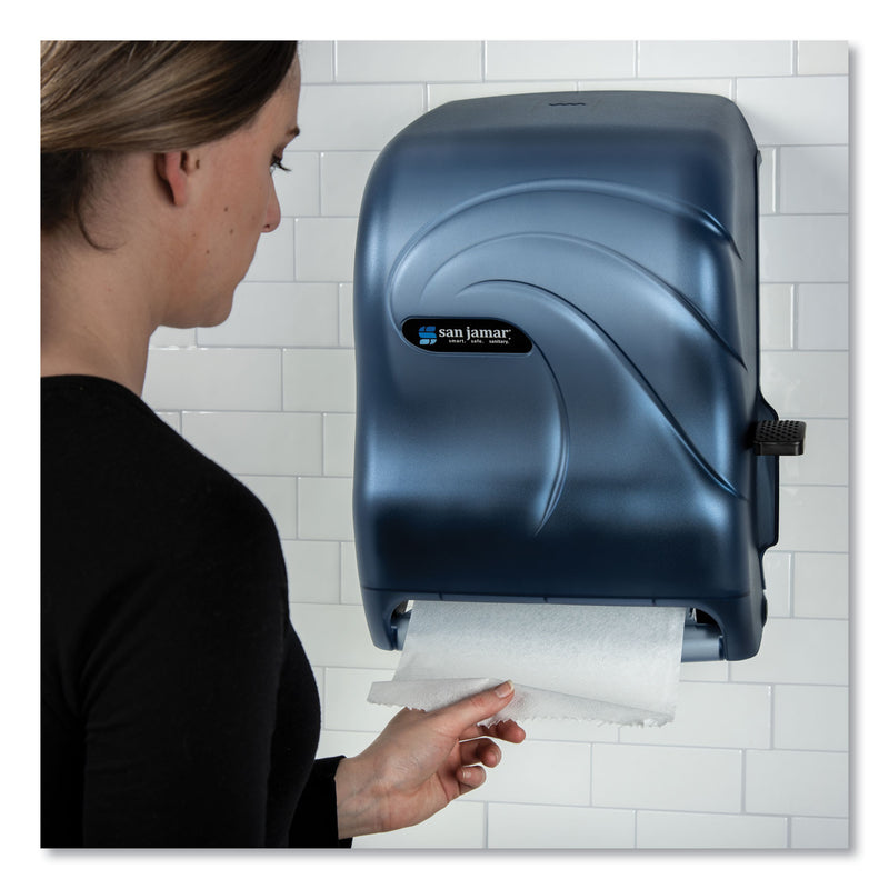 San Jamar Lever Roll Towel Dispenser, Oceans, 12.94 x 9.25 x 16.5, Arctic Blue