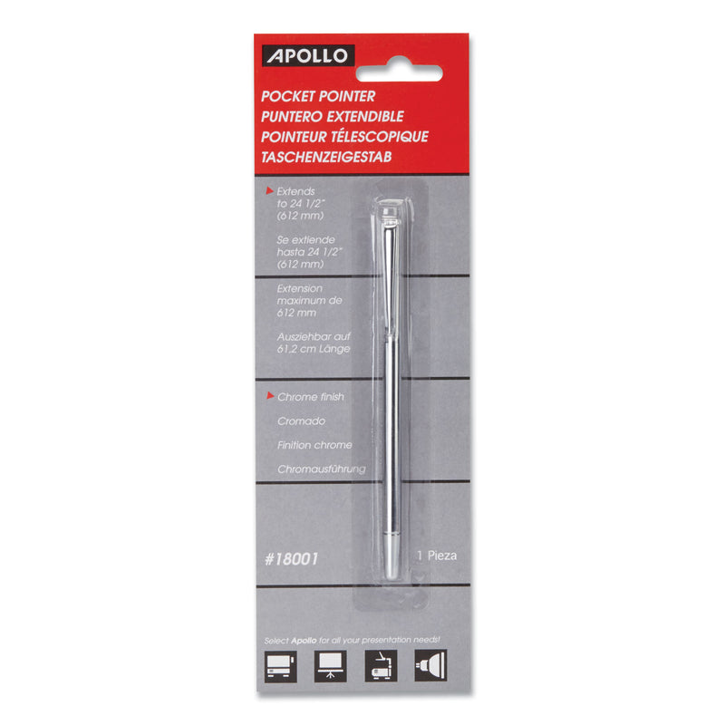 Apollo Slimline Pen-Size Pocket Pointer with Clip, Extends to 24.5", Silver