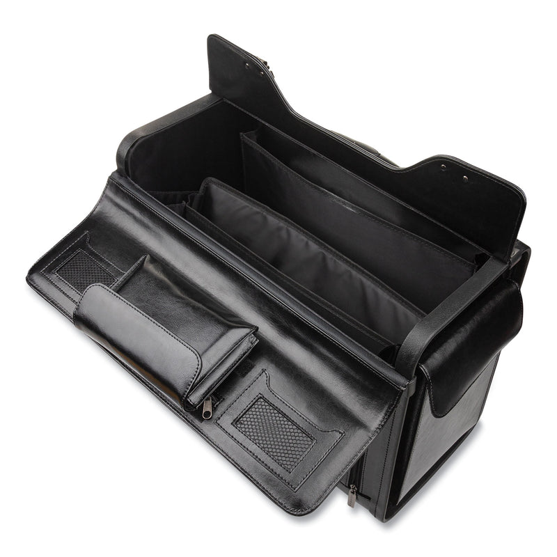 STEBCO Catalog Case on Wheels, Fits Devices Up to 17.3", Leather, 19 x 9 x 15.5, Black