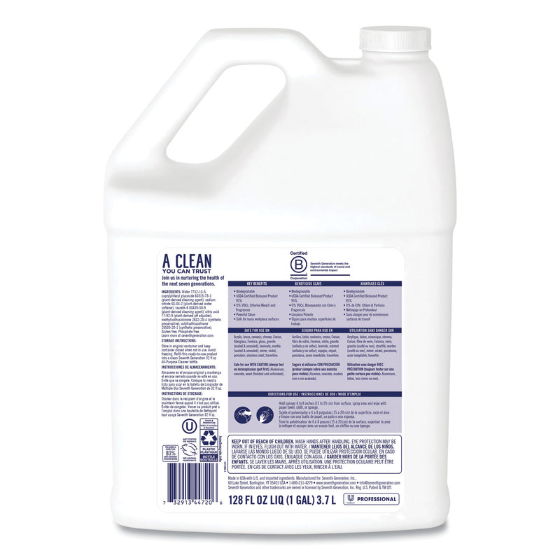 Seventh Generation All-Purpose Cleaner, Free and Clear, 1 gal Bottle, 2/Carton
