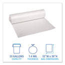 Boardwalk Low Density Repro Can Liners, 33 gal, 1.4 mil, 33" x 39", Clear, 10 Bags/Roll, 10 Rolls/Carton