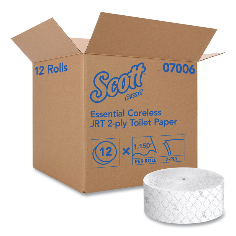 Scott Essential Coreless JRT, Septic Safe, 2-Ply, White, 3.75" x 1,150 ft, 12 Rolls/Carton