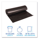 Boardwalk Low Density Repro Can Liners, 60 gal, 1.2 mil, 38" x 58", Black, 10 Bags/Roll, 10 Rolls/Carton