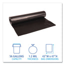 Boardwalk Low Density Repro Can Liners, 56 gal, 1.2 mil, 43" x 47", Black, 10 Bags/Roll, 10 Rolls/Carton