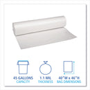 Boardwalk Low Density Repro Can Liners, 45 gal, 1.1 mil, 40" x 46", Clear, 10 Bags/Roll, 10 Rolls/Carton