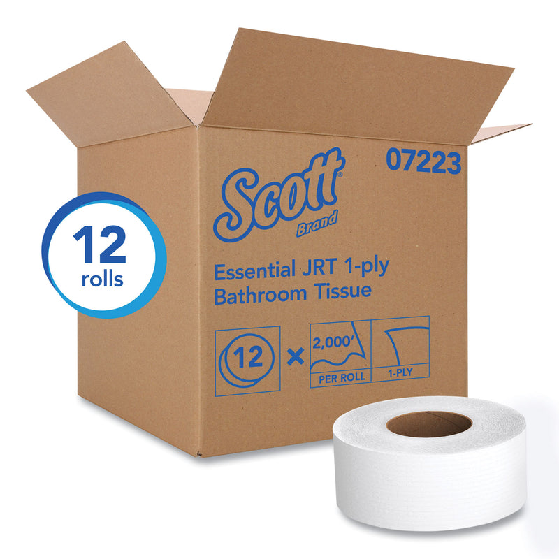 Scott Essential JRT Jumbo Roll Bathroom Tissue, Septic Safe, 1-Ply, White, 3.55" x 2,000 ft, 12 Rolls/Carton