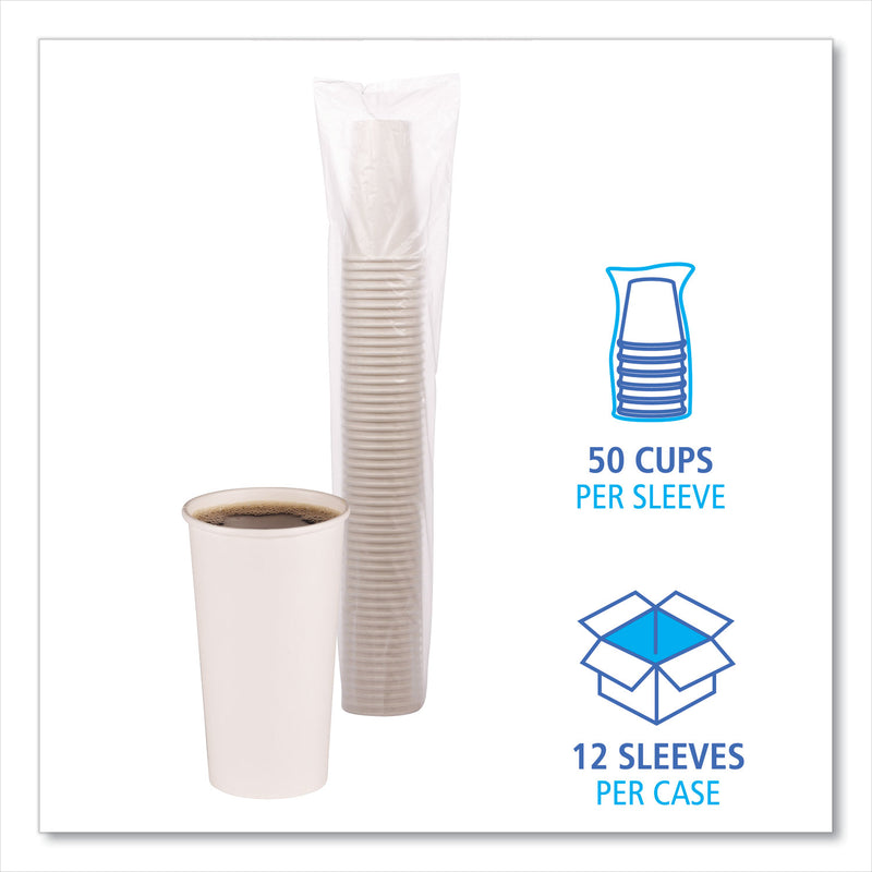 Boardwalk Paper Hot Cups, 20 oz, White, 12 Cups/Sleeve, 50 Sleeves/Carton