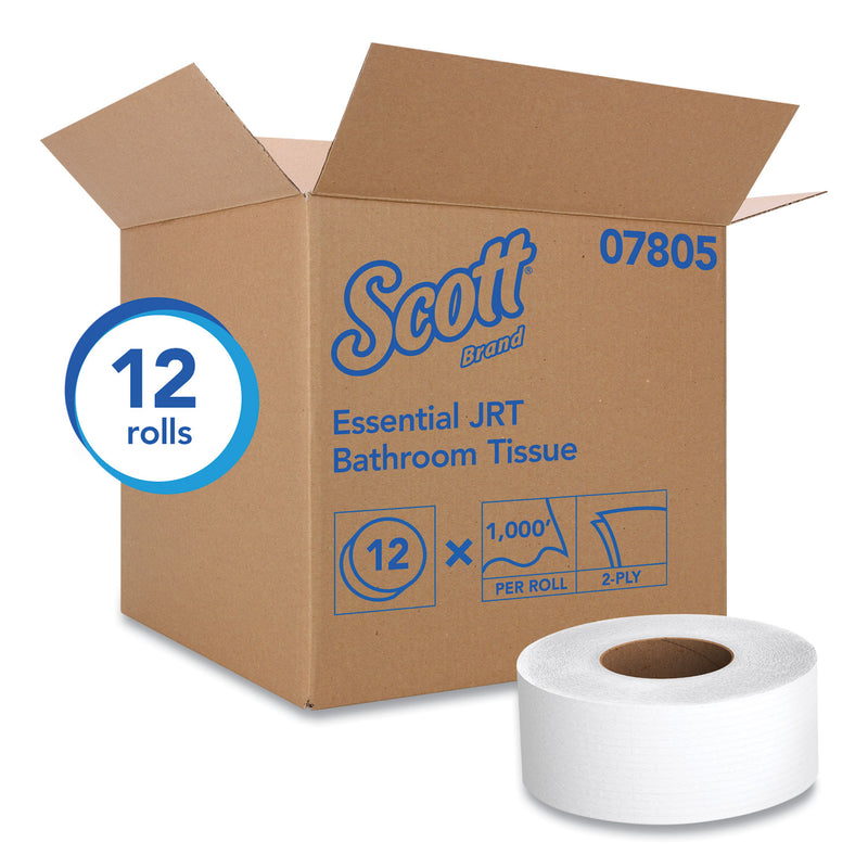 Scott Essential JRT Jumbo Roll Bathroom Tissue, Septic Safe, 2-Ply, White, 3.55" x 1,000 ft, 12 Rolls/Carton