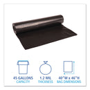 Boardwalk Low Density Repro Can Liners, 45 gal, 1.2 mil, 40" x 46", Black, 10 Bags/Roll, 10 Rolls/Carton