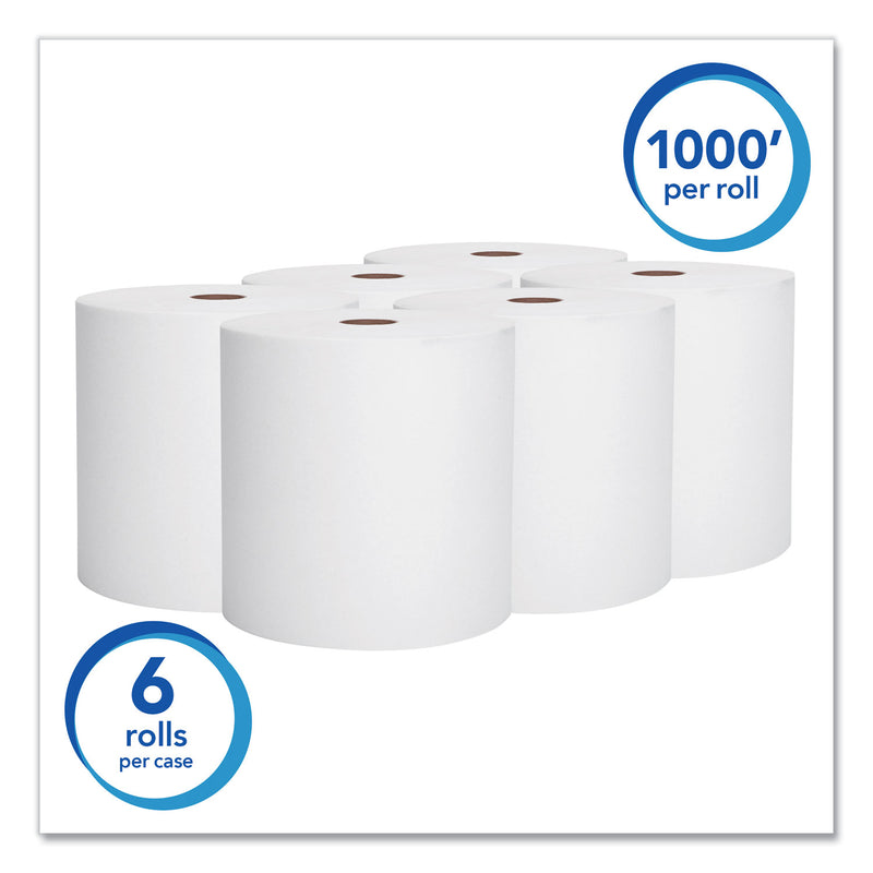 Scott Essential High Capacity Hard Roll Towels for Business, 1.5" Core, 8" x 1,000 ft, Recycled, White, 6/Carton