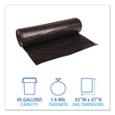 Boardwalk Low Density Repro Can Liners, 56 gal, 1.6 mil, 43" x 47", Black, 10 Bags/Roll, 10 Rolls/Carton