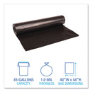Boardwalk Low Density Repro Can Liners, 45 gal, 1 mil, 40" x 48", Black, 10 Bags/Roll, 10 Rolls/Carton