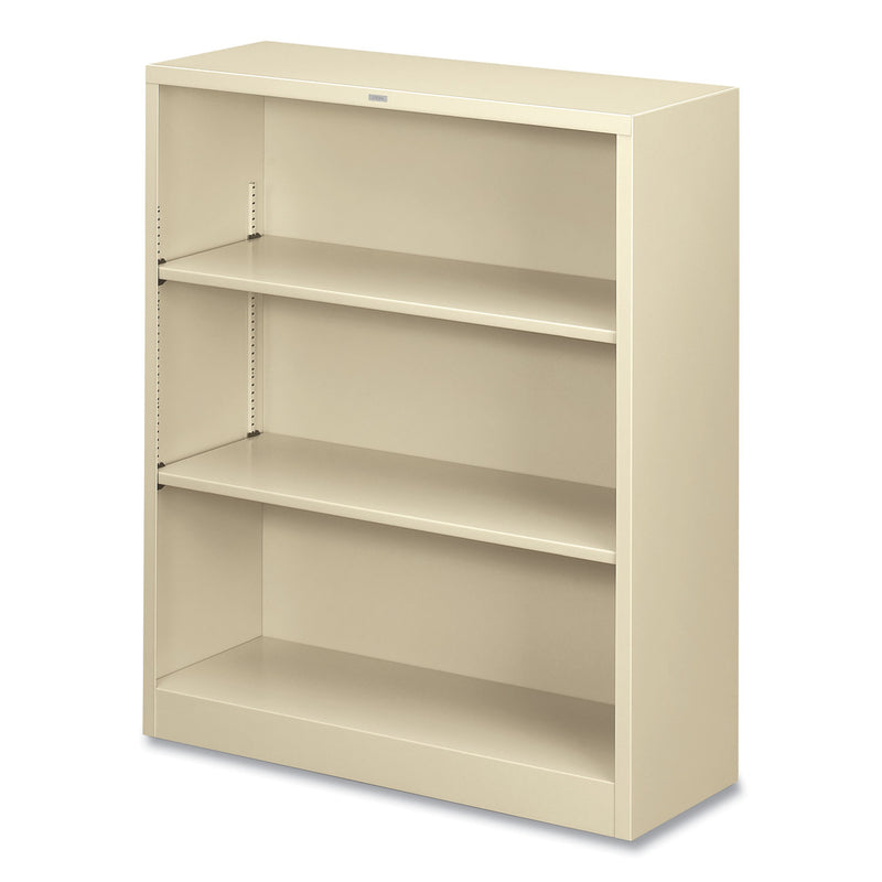 HON Metal Bookcase, Three-Shelf, 34.5w x 12.63d x 41h, Putty