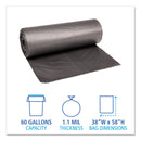 Boardwalk Low-Density Waste Can Liners, 60 gal, 1.1 mil, 38" x 58", Gray, 100/Carton