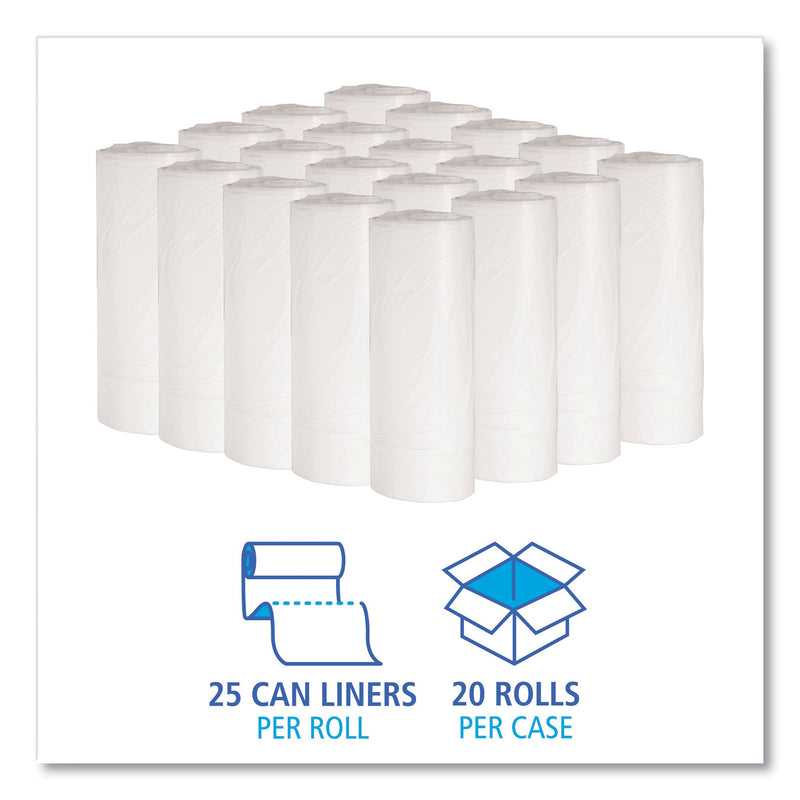 Boardwalk Low-Density Waste Can Liners, 16 gal, 0.4 mil, 24" x 32", White, 500/Carton
