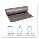 Boardwalk Low-Density Waste Can Liners, 56 gal, 1.1 mil, 43" x 47", Gray, 100/Carton