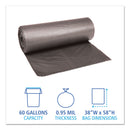 Boardwalk Low-Density Waste Can Liners, 60 gal, 0.95 mil, 38" x 58", Gray, 100/Carton