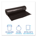 Boardwalk Low-Density Waste Can Liners, 45 gal, 0.6 mil, 40" x 46", Black, 100/Carton