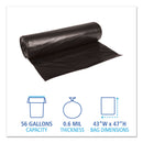 Boardwalk Low-Density Waste Can Liners, 56 gal, 0.6 mil, 43" x 47", Black, 100/Carton