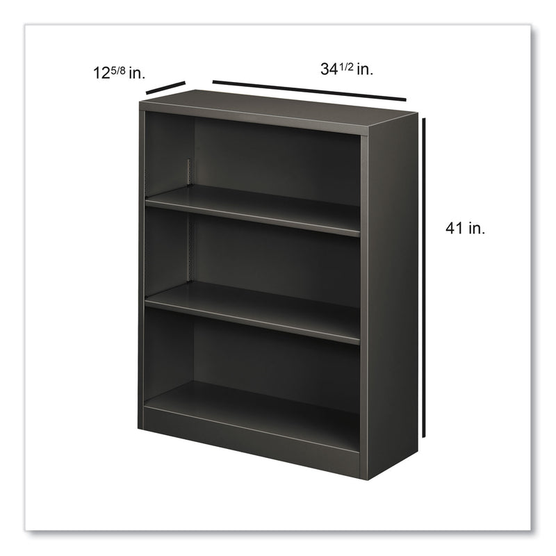 HON Metal Bookcase, Three-Shelf, 34.5w x 12.63d x 41h, Charcoal