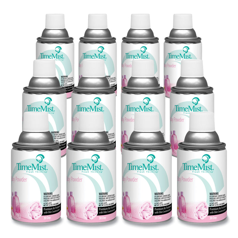 TimeMist Premium Metered Air Freshener Refill, Baby Powder, 5.3 oz Aerosol Spray, 12/Carton