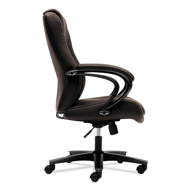 HON HVL402 Series Executive High-Back Chair, Supports Up to 250 lb, 17" to 21" Seat Height, Brown Seat/Back, Black Base