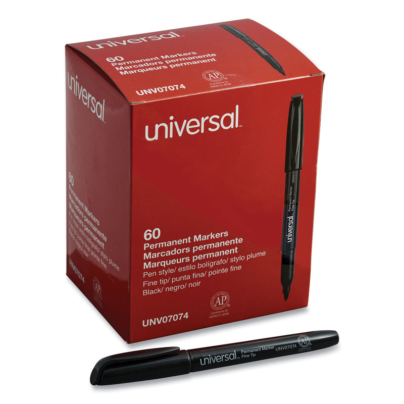 Universal Pen-Style Permanent Marker Value Pack, Fine Bullet Tip, Black, 60/Pack